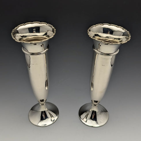 1909 British Antique Sterling Silver Medium Vase Pair 341g